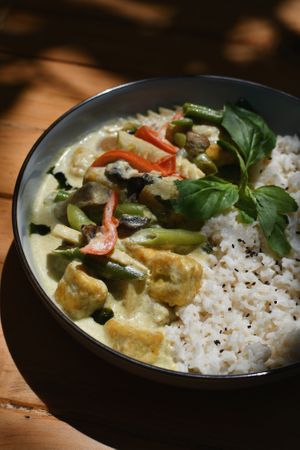Eye of the Thaiger (Tofu Thai green curry) at PLAN B Weligama in Weligama