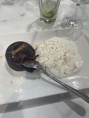 Chocolate raspberry cake with coconut cream  at Mollymook Golf Club in Mollymook Beach