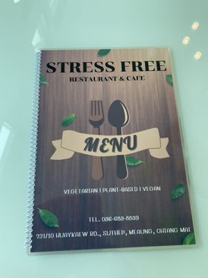 Menu cover emphasizes Plant based.  at Stress Free - Maybe closed in Chiang Mai