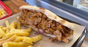 Vegan Kebab with Algerian sauce & fresh chips at Salade Tomate Oignon - STO Paname in Paris