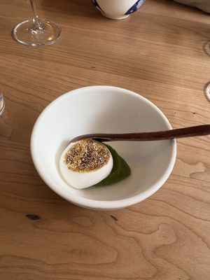 Aquafaba meringue and local herbs sorbet  at Wilson's  in Bristol