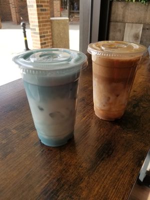 Blue drink and coffee at Vegan Bar in Naperville