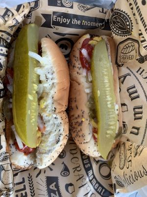 Two chicago dogs… with ketchup?  at Vegan Bar in Naperville