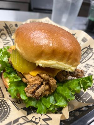 Fish sandwich with heart of palms.  at Vegan Bar in Naperville