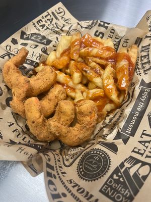 Plant based shrimp with mild sauce.  at Vegan Bar in Naperville