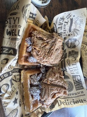 Vegan chickn (Lions mane mushrooms) and waffles with pecans  #Veganuary at Vegan Bar in Naperville