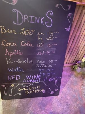 Drinks menu  at Golden Bamboo in Vang Vieng