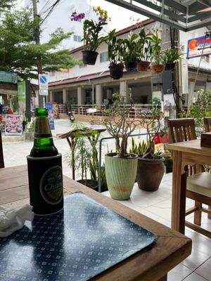 Looking out from the restaurant, cold beer in hand.  at Patong Corner Restaurant in Phuket
