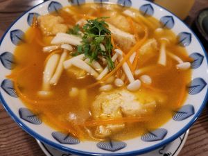 Vegan rice noodle soup at Met Vietnamese Restaurant in Hanoi