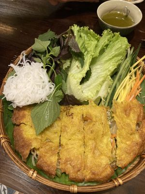 Bahn xeo. Sauce in top right corner 🔥🔥🔥🔥🔥🔥🔥  at Met Vietnamese Restaurant in Hanoi