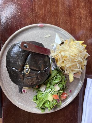 Vegan burger and fries option at bar   at Lough Eske Castle in Donegal