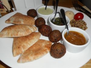 falafel with assortment of sauces at REfresh in Moscow