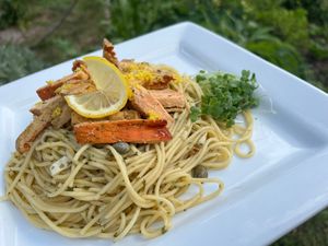‘Chicken’ piccata pasta at Union City Farm in Prospect