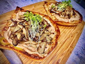 Maitake toast with black garlic at Union City Farm in Prospect