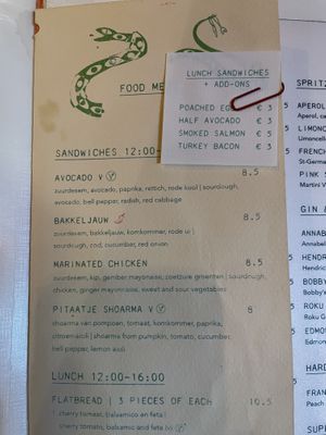 Menu  at de Tulp in Amsterdam