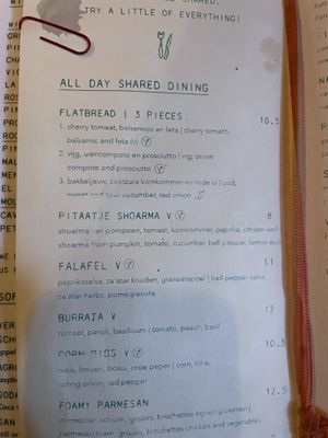 Menu  at de Tulp in Amsterdam