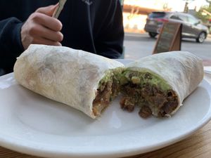 Vegan carne asada burrito. Very delicious and the vegan Verne Asada is amazing. The burrito is huge as well   at Ranchos Cocina in San Diego