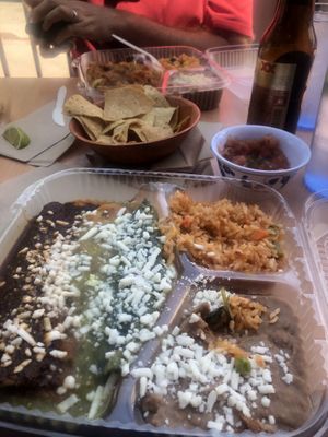 Trio of enchiladas, plus vegan cheese on top!  at Ranchos Cocina in San Diego