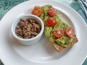 Avocado toast. Side of impossible burger.  at Vacation Cafe in Nassau