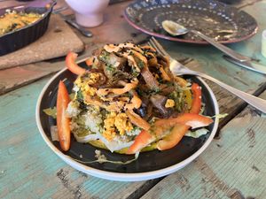 My Gf “open” burrito. The corn base was freshly made. Those oyster mushrooms cooked to perfection. Delicious   at Cocoloco in Bournemouth