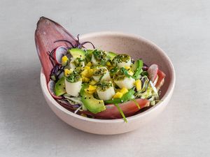 Our Ensalada de palmito is a very traditional dish
Hearts of palm, avocado, salad with a honey, mustard & mango dressing at Cocoloco in Bournemouth