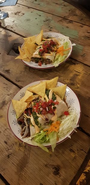 Burrito cowboy (one portion split into two plates) at Cocoloco in Bournemouth
