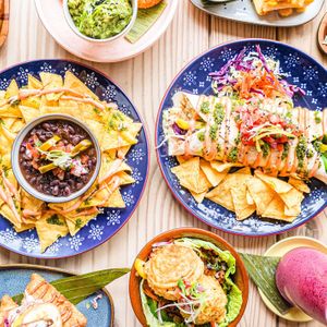 Cocoloco nacho Libre, Cowboy burrito, Los bollos hermanos, Banana frita, Guacamole & arepas & Very berry smoothie at Cocoloco in Bournemouth