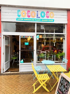 Outdoor dining on a sunny day at Cocoloco Plant based Cafe, Bou
rnemouth at Cocoloco in Bournemouth