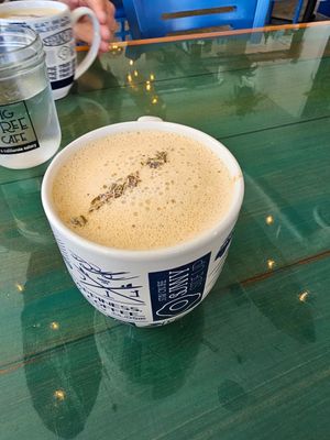 Honey lavender latte with almond milk at Fig Tree Cafe in San Diego