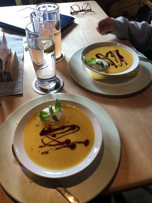 Süßkartoffel Suppe  at Hirschbachstueberl in Lenggries