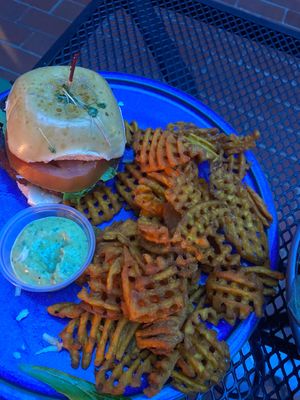 Burger and sweet potato fries  at Aguadilla Rooftop Experience in Aguada
