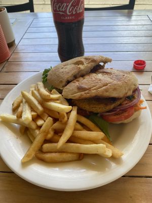 Vegan burger  at Barney's Cafe in Bookham