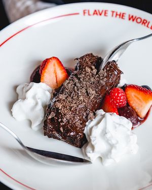 This is one Helluva Brownie! Caramelised sweet potato, raw cacao..the list goes on! at Flave in Darlinghurst