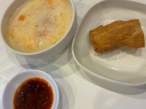 Savory soy milk with fried cruller: the latter was too dense! at Saijiki - 咲璽季 in Osaka