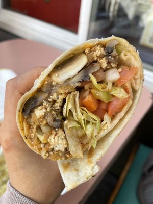 Tofu, potato and mushroom burrito at Pokez in San Diego