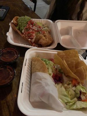 Chorizo chimichanga and pmt taco  at Pokez in San Diego