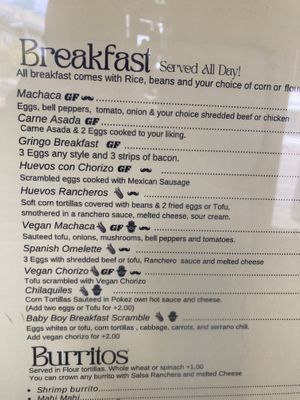 Breakfast menu items  at Pokez in San Diego
