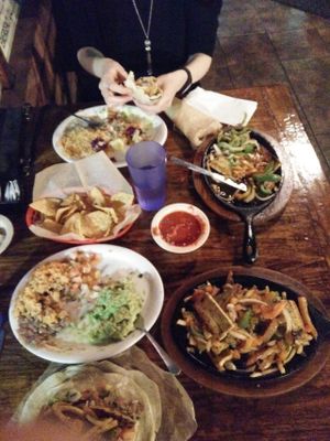 Two orders of vegan fajitas for two people = way too much food! at Pokez in San Diego