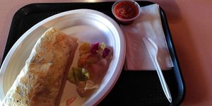 Burrito and salsa at Pokez in San Diego