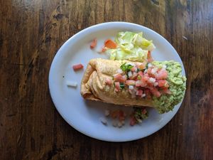 Vegan chorizo chimichanga at Pokez in San Diego
