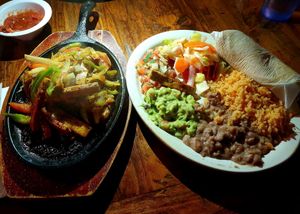 Tofu fajitas with sides. Massive portions!!! at Pokez in San Diego