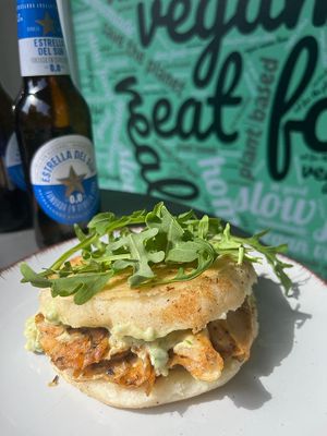 Arepa de pollo at Rúkula Vegan Food in Malaga