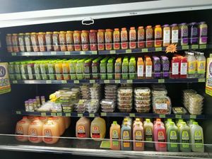 some of the pre made juices, raw vegan salads and snacks! at Arden's Garden in East Point