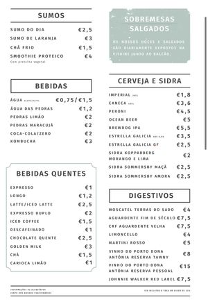 Menu 2  at Oásis da Lagoa in Vila Nova De Santo Andre