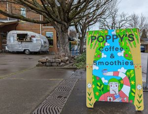outside at Poppy's  in Portland
