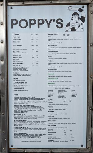 menu at Poppy's  in Portland