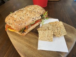  Roast vegetable focaccia  at DG Expresso in Docklands
