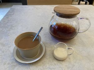 Ginger tea with oat milk   at Cafe Gallery Sun 燦 in Kyoto