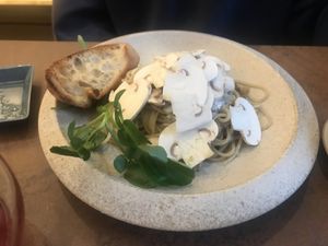 Mushroom sauce pasta lunch  at Cafe Gallery Sun 燦 in Kyoto