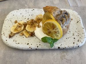 banana cake dessert  at Cafe Gallery Sun 燦 in Kyoto